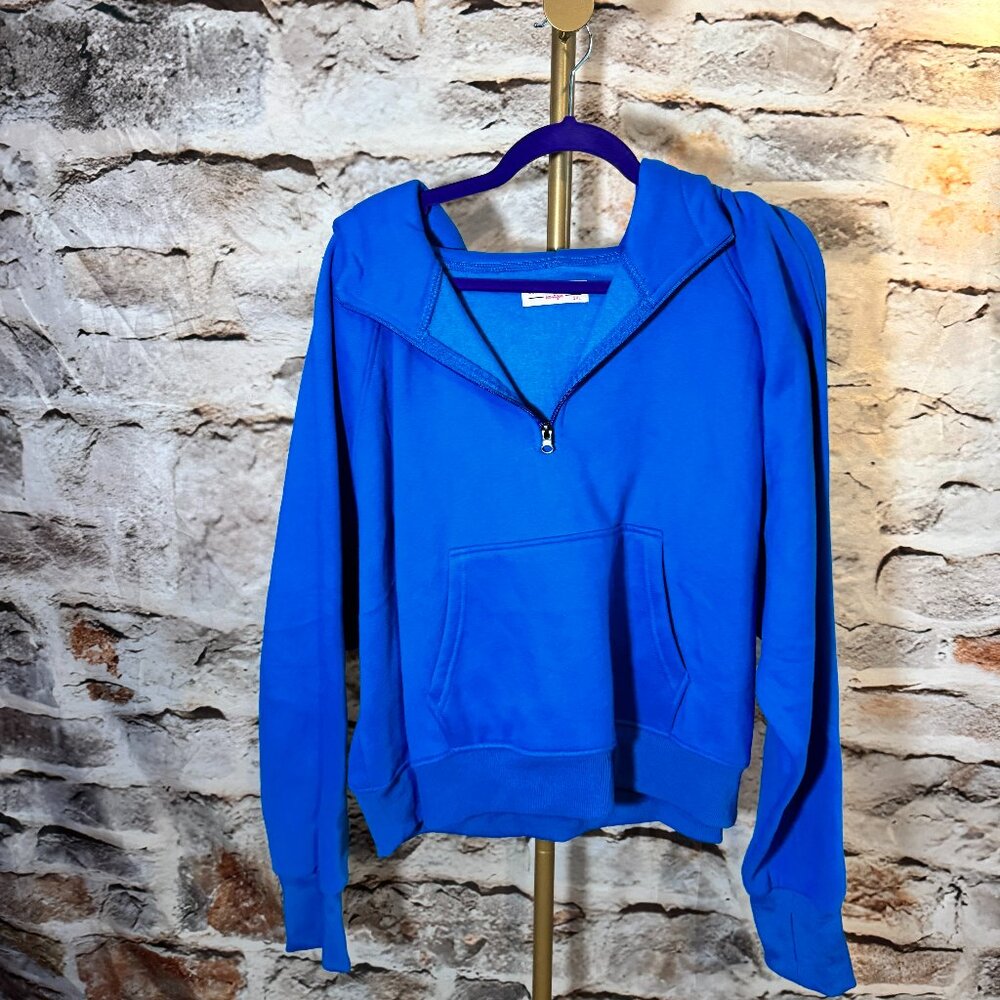 Discount Divas - Quarter Zip Hoodie with Kangaroo Pocket - Blue - 2x